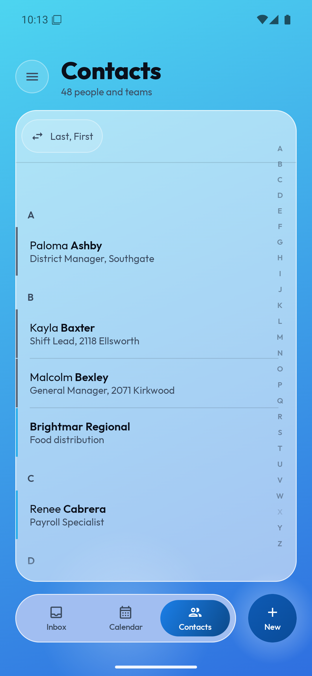 Gridlink Mail contacts view